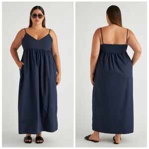 QUINCE Organic Cotton Sleeveless Maxi Dress Womens XL Navy Blue Minimalist NEW